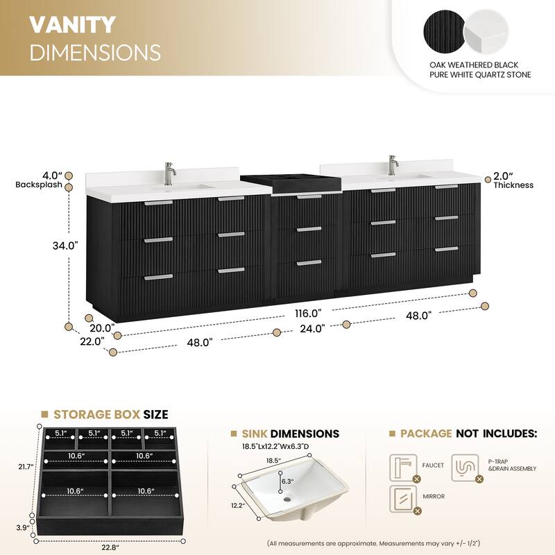 Santarem Double Vanity with Pure White Quartz Stone Top without Mirror