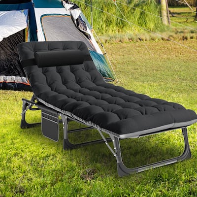 Portable Folding Camping Cot Bed with 2 Sided Mattress and Pillow - 75"