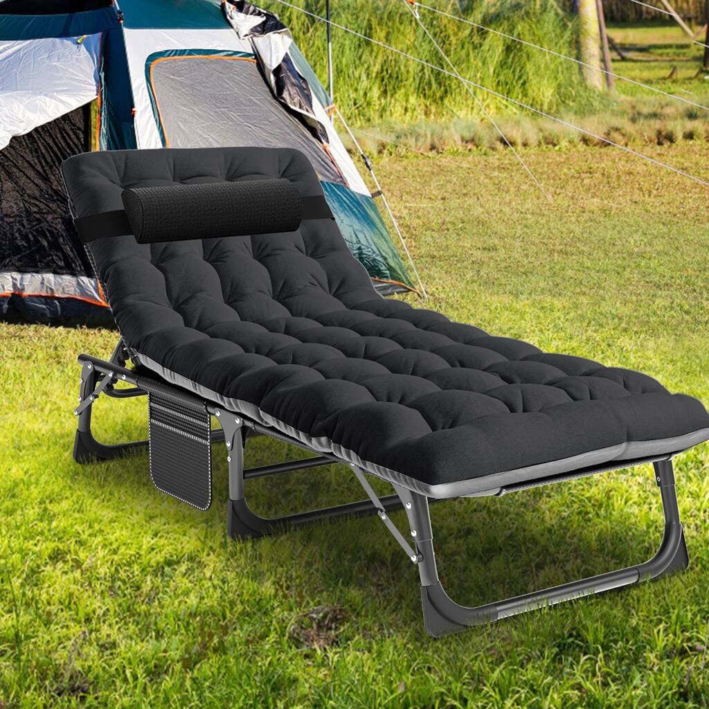 Portable Folding Camping Cot Bed with 2 Sided Mattress and Pillow - 75"
