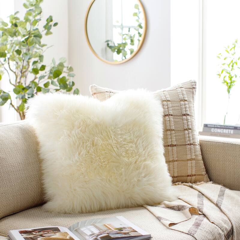 Homer Fluffy Faux Fur Cozy Throw Pillow - Down