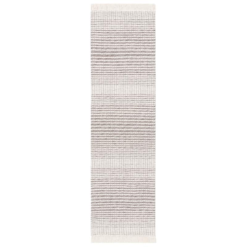 SAFAVIEH Handmade Marbella Letizia Fringe Wool Rug - 2'3" x 8' Runner - Ivory/Dark Brown