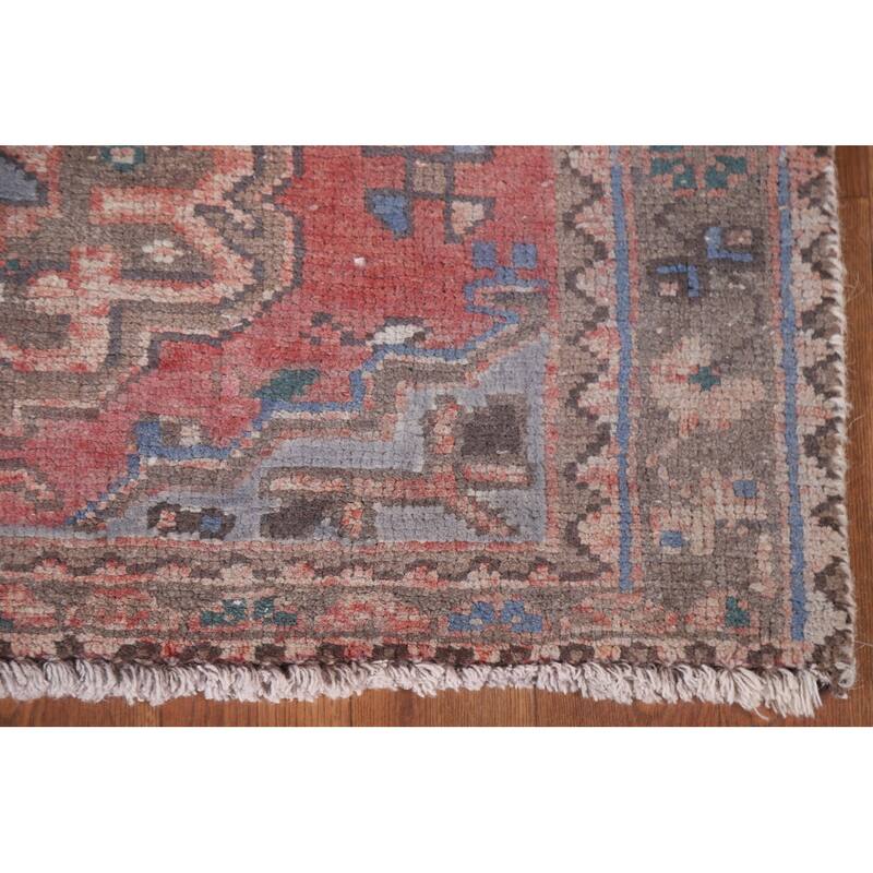 Hand Knotted Oriental 100% Wool Carpet Traditional Geometric Pink Hamedan Runner Rug - 10' 10'' X 3' 2''