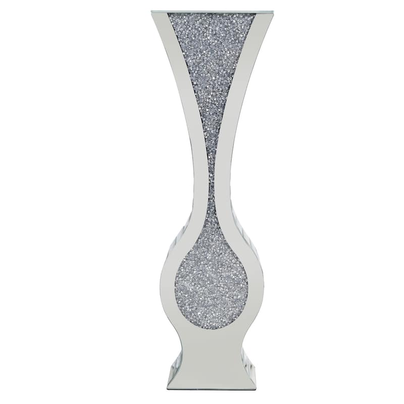 Silver 27" Tall Mirrored Vase Crushed Diamond Floor Vase Pampas Faux Flower Vase Glam Decor
