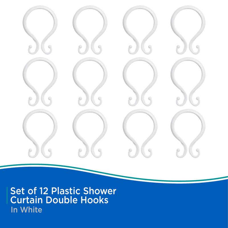 Kenney Shower Curtain Double Hooks, Set of 12
