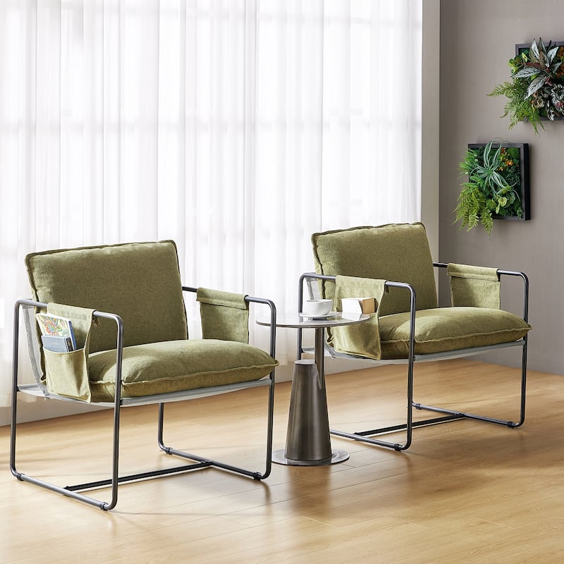 Rebeca Modern Metal Frame Arm Chair with Storage Pockets Set of 2 by HULALA HOME