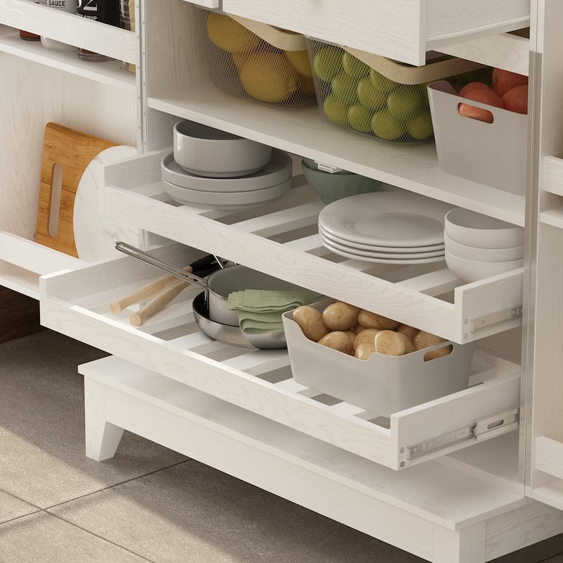 Pantry Buffet Versatile Food Wine Cabinet White Wood Grain Buffet