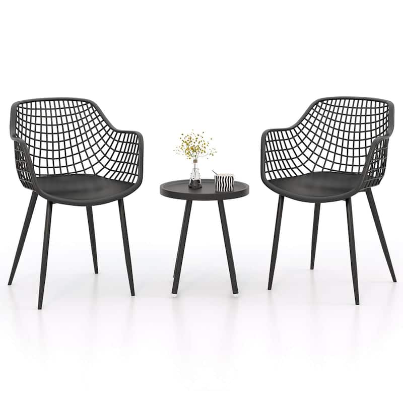 3PCS Patio Furniture Set Outdoor Bistro Set Small Conversation Set - Black