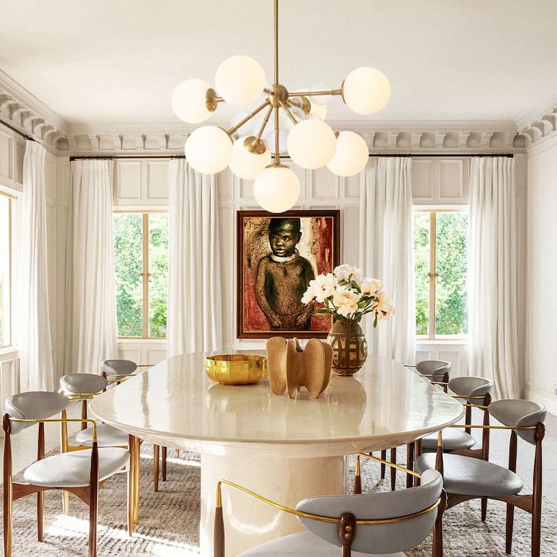 Modern Glam 9-Light Frosted Glass Sputnik Chandelier - 30.3in