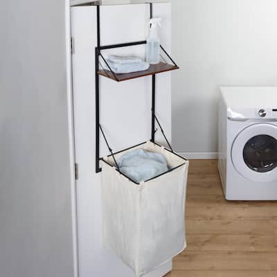 Honey-Can-Do Folding Wall or Over-the-Door Mount Clothes Hamper with Shelf