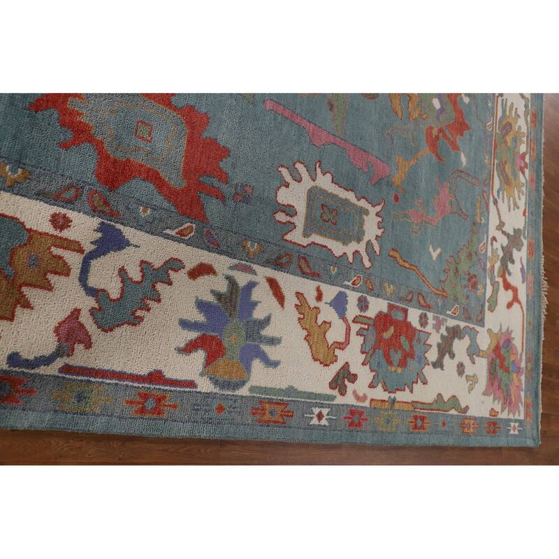 Floral Blue Oushak Indian Area Rug Handmade Wool Carpet - 9'3"x 12'0"