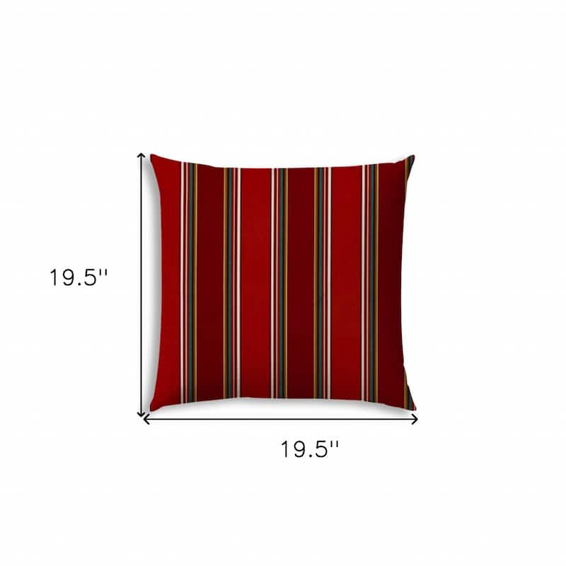 HomeRoots 20" Red Green and White Striped Indoor Outdoor Throw Pillow Cover - 19.5' X '19.5' X '0.25
