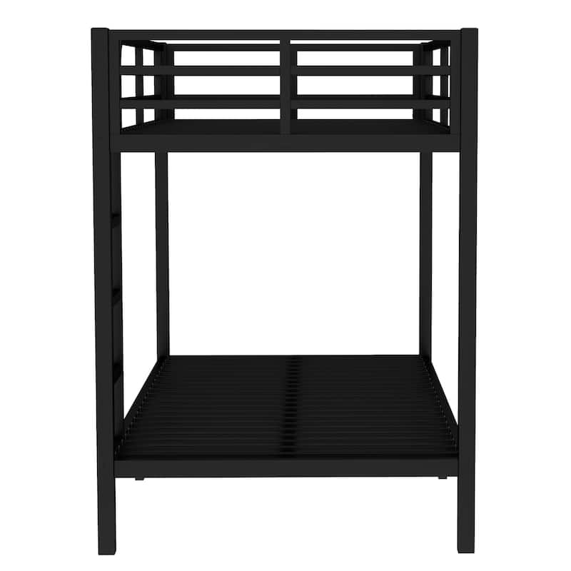 Twin XL over Twin XL Bunk Bed, Noise Free Metal Bed Frame with Safety Guardrails, Ladder and Under Bed Storage, Space-Saving