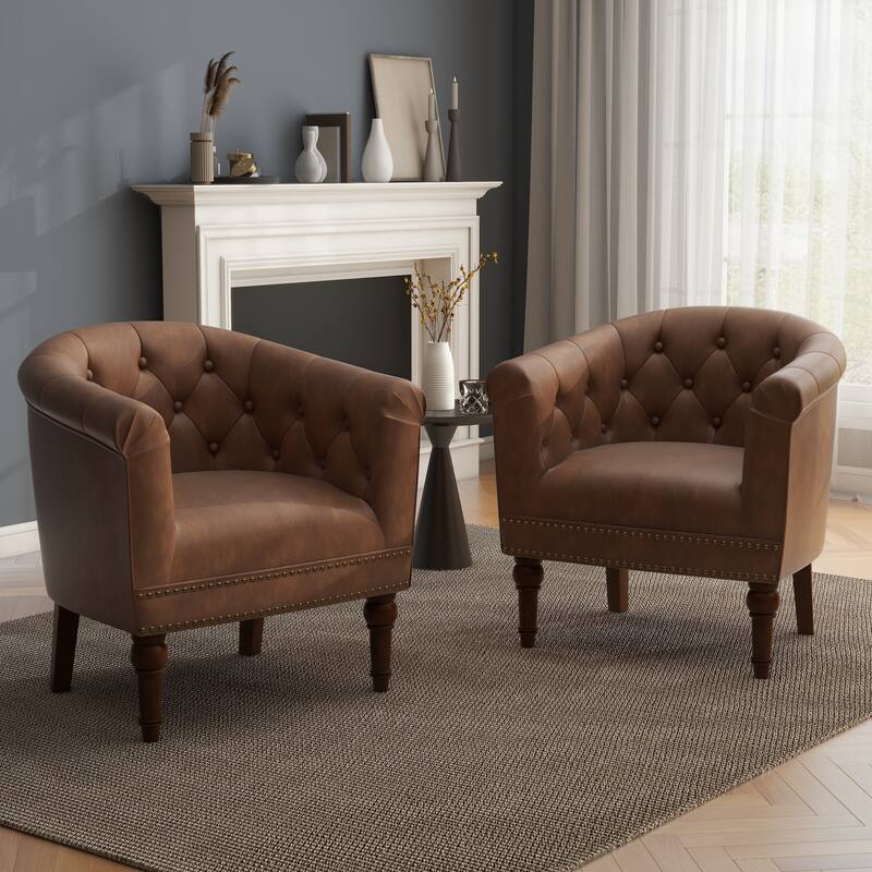 25 " Wide Tufted Accent Chair Armchair - BROWN - 2 SET