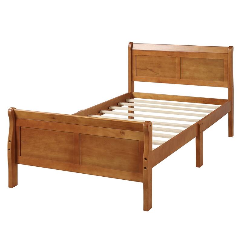 Classic Wood Platform Bed with Headboard and Footboard, Solid Wood Bed Frame, Easy to Assemble, No Box Spring Needed - Oak - Twin