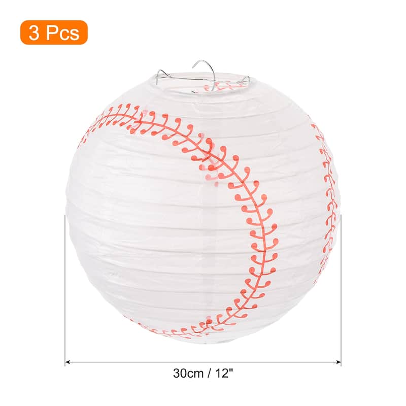 3 Pcs Baseball Paper Lanterns Round Hanging Chinese/Japanese Decor - White - 12"