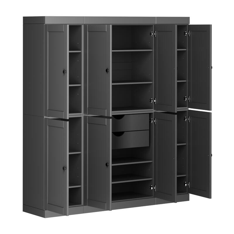 Palace Imports 100% Solid Wood 65" Pantry Cabinet with Shaker Doors, 2-Drawers and Adjustable Shelves