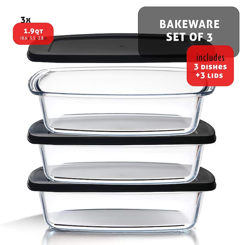 Eatex 1.9 Quart Glass Bread Pans with Lids