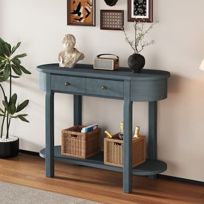 Elegant Retro Console Table with Curved Design and Smooth Glaze