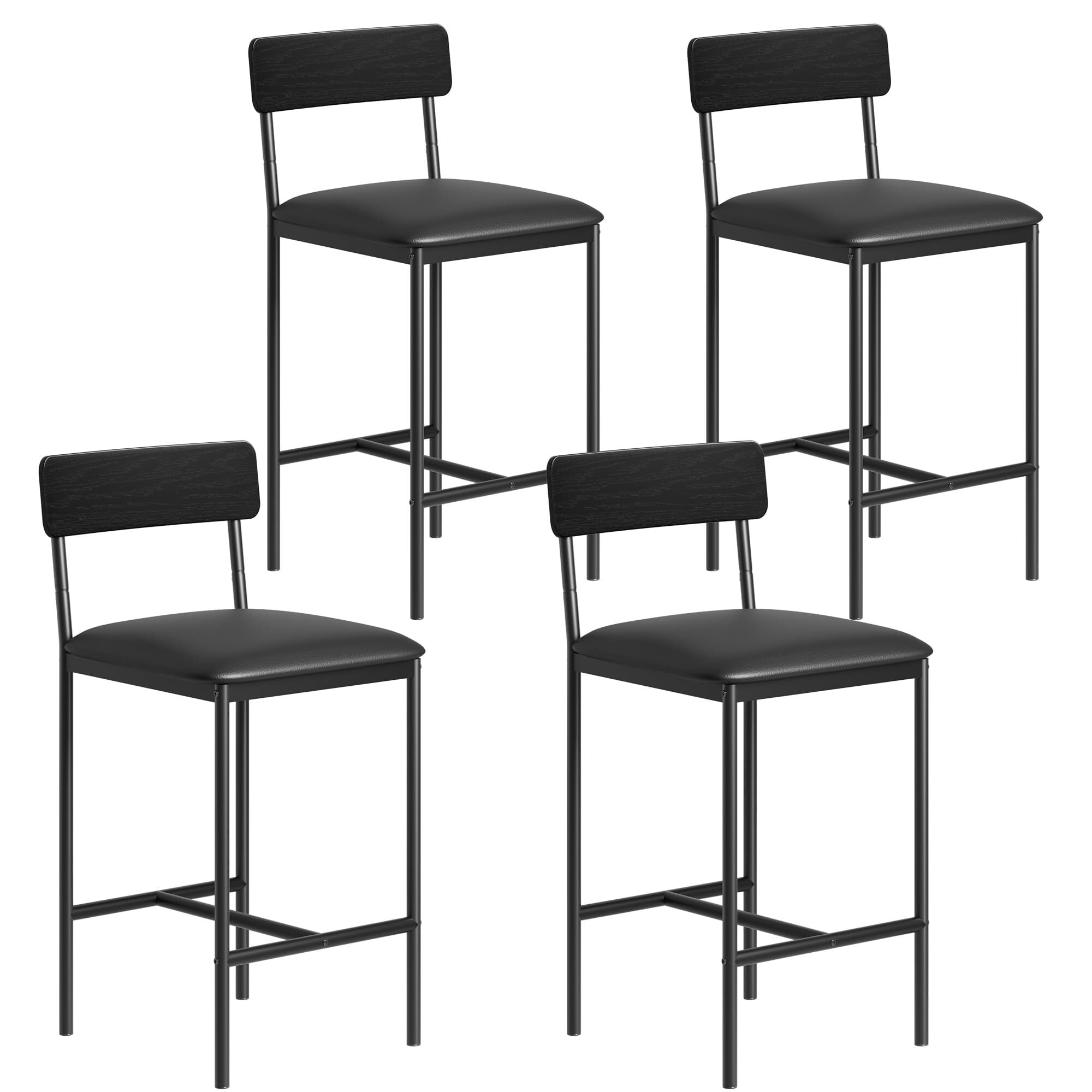 Bar Stools Set of 4, 37 Inch Barstools With Metal Legs PU Seats Chairs - 16.5x14.5x37.4in