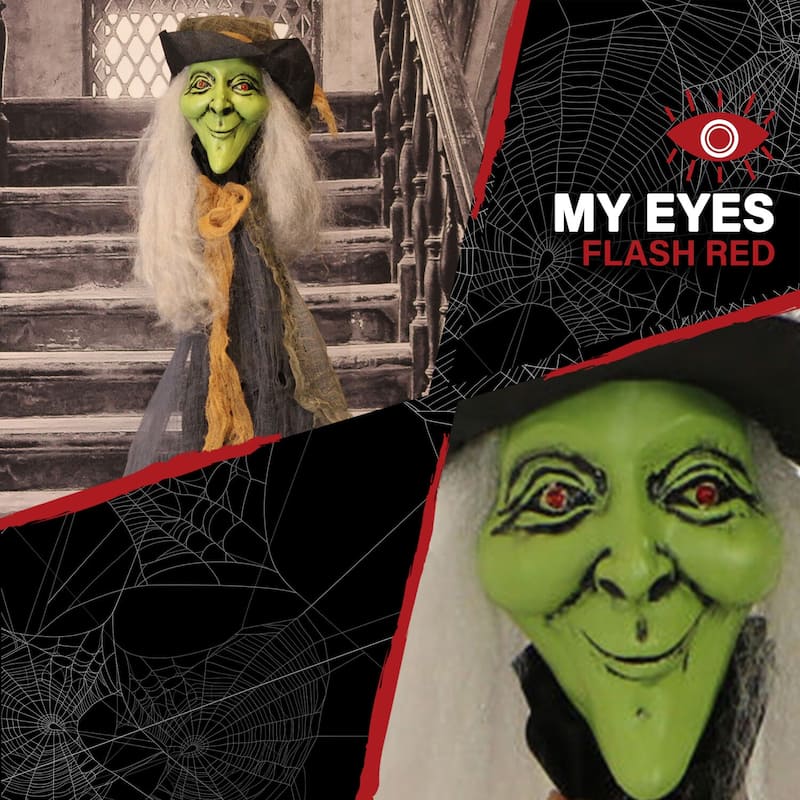 Haunted Hill Farm 2.5-ft. Staked Witch, Indoor/Covered Outdoor Halloween Decoration, LED Red Eyes, Battery-Operated