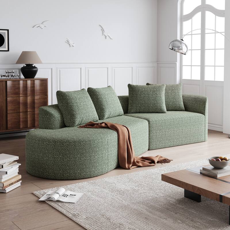 Modular Curved Sectional Sofa, Oversized Chenille Cloud Couch, Compressed Upholstered Sofa with 4 Throw Pillows