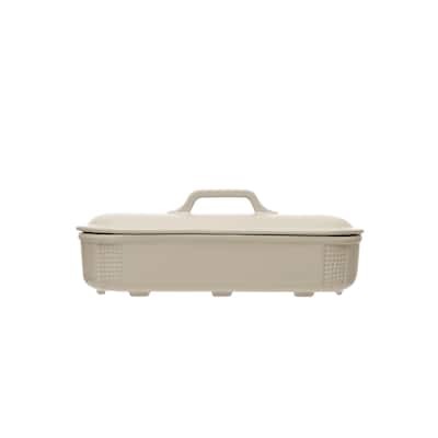 Debossed Stoneware Baking Dish with Lid - 16.3"L x 5.8"W x 6.3"H