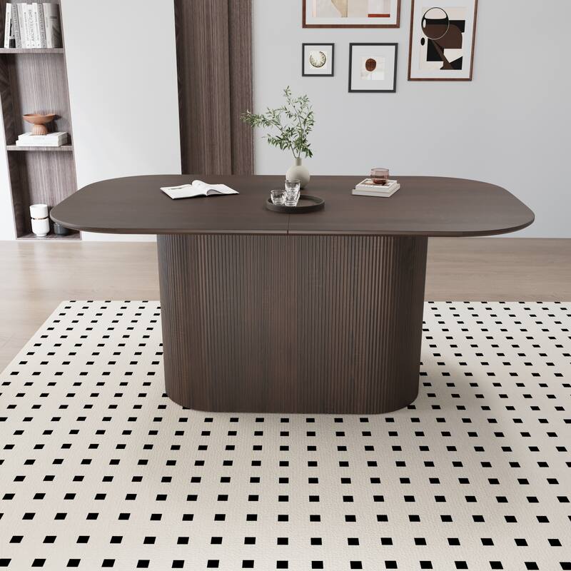 63-Inch MDF Modern Dining Table‌ – Stylish Design with Vertical Striped Legs, Thick Elegant Tabletop, Seats 4-8 People .