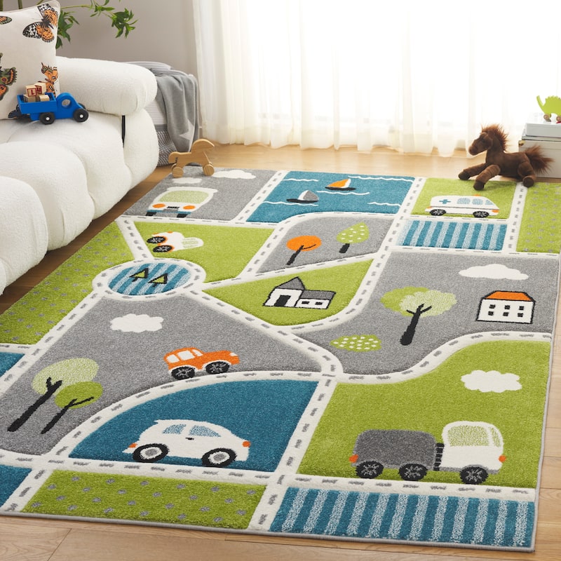 SAFAVIEH Carousel Kids Lumnie Neighborhood Rug - 8' x 10' - Green/Grey