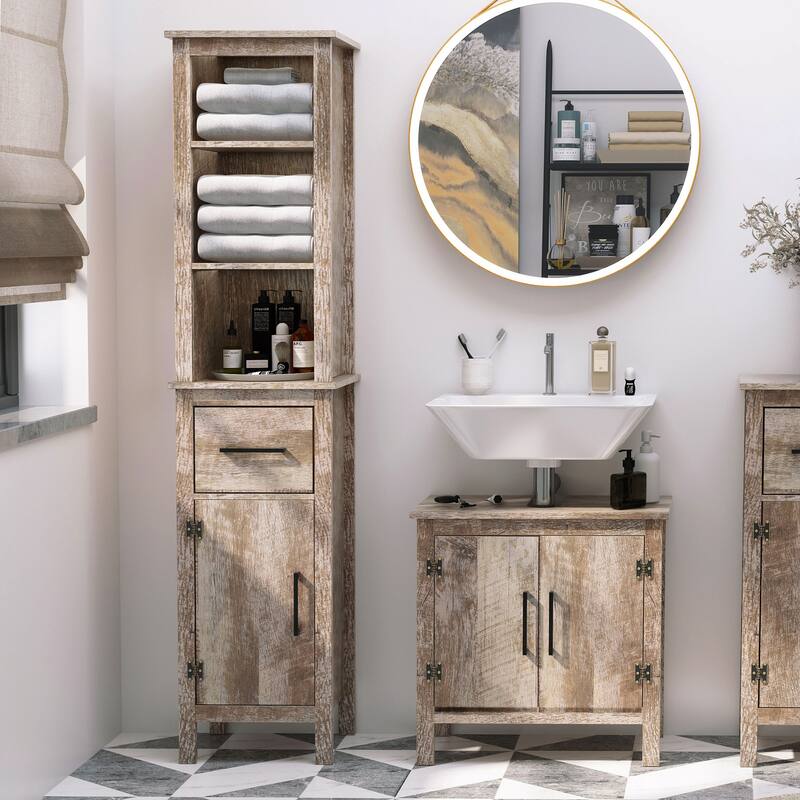 Tall Bathroom Storage Freestanding Linen Tower with 3Tier