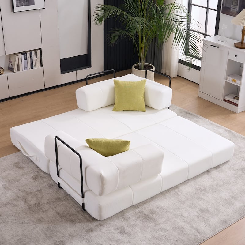78.5" Folding Sofa Bed with 2 Pillows, Convertible Foam Futon Couch, Corduroy Fold-Out Couch for Living Room, Office