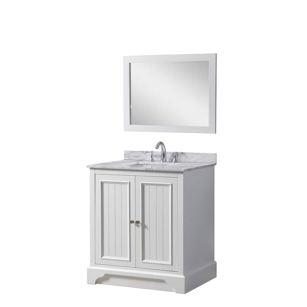 Kingswood 32 in. Vanity in White with White Carrara Marble Top and 1 large mirror