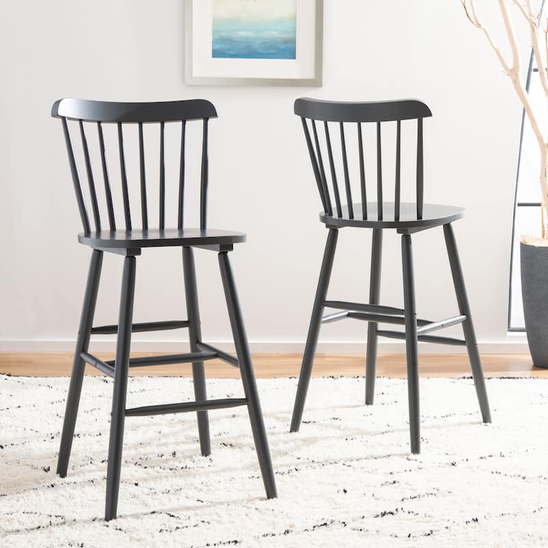 SAFAVIEH Aida 30-inch Spindle Farmhouse Bar Stool (Set of 2) - 19.9" x 19.8" x 38" - 20"W x 20"D x 43"H - Grey