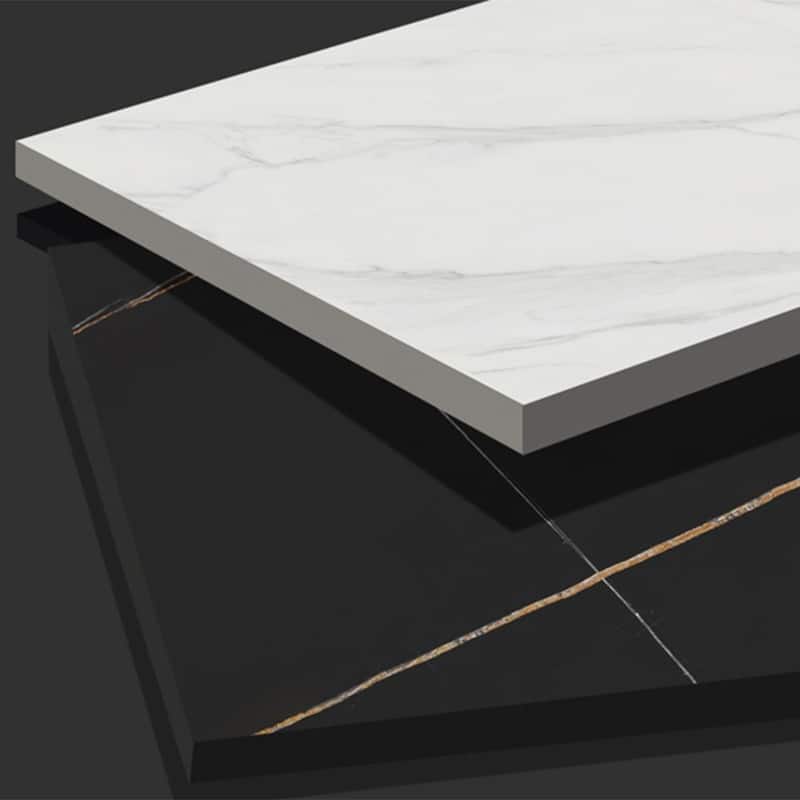 Modern Round White Dining Table，Sintered Stone Tabletop, Solid Black Carbon Steel Base