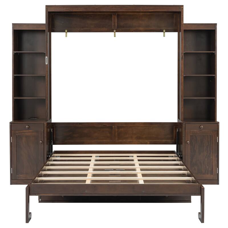 Roomfitters Queen Size Murphy Wall Bed with Desk and Storage Cabinets, Space Saving