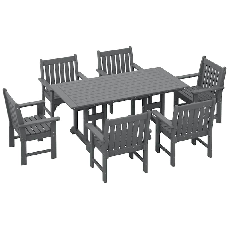 Polytrends Laguna Outdoor Patio 7-Piece Rectangular Table Garden Arm Chairs Dining Set
