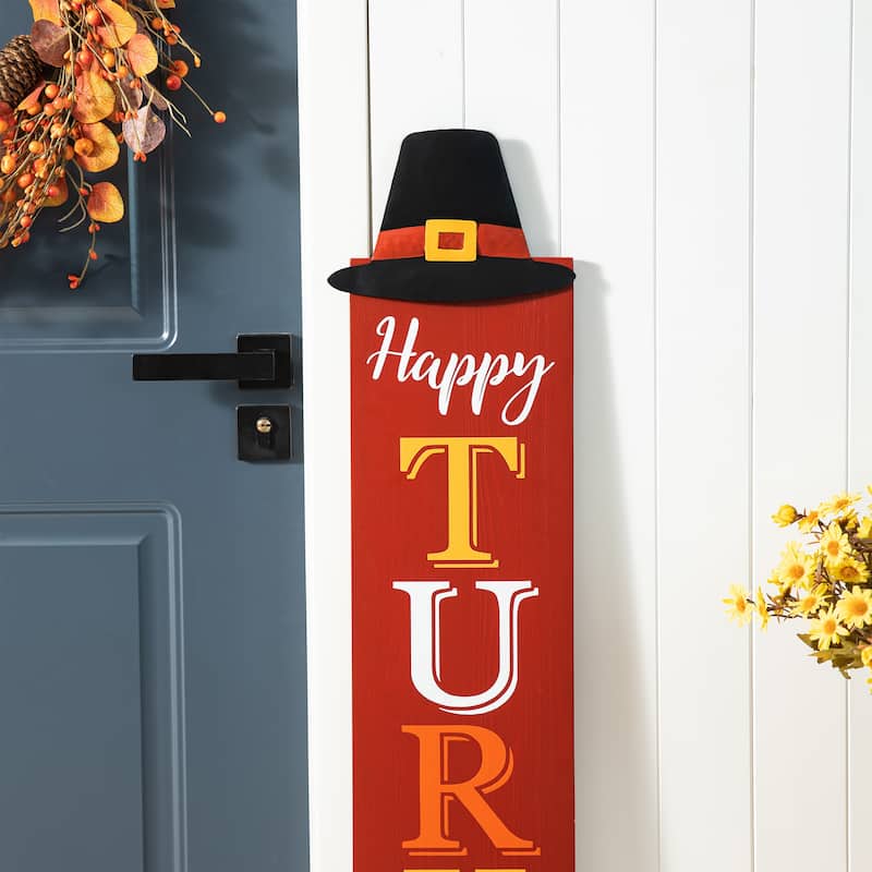 Glitzhome 58.5"H Thanksgiving Wooden Porch Sign with Fabric Dangling Legs (KD)
