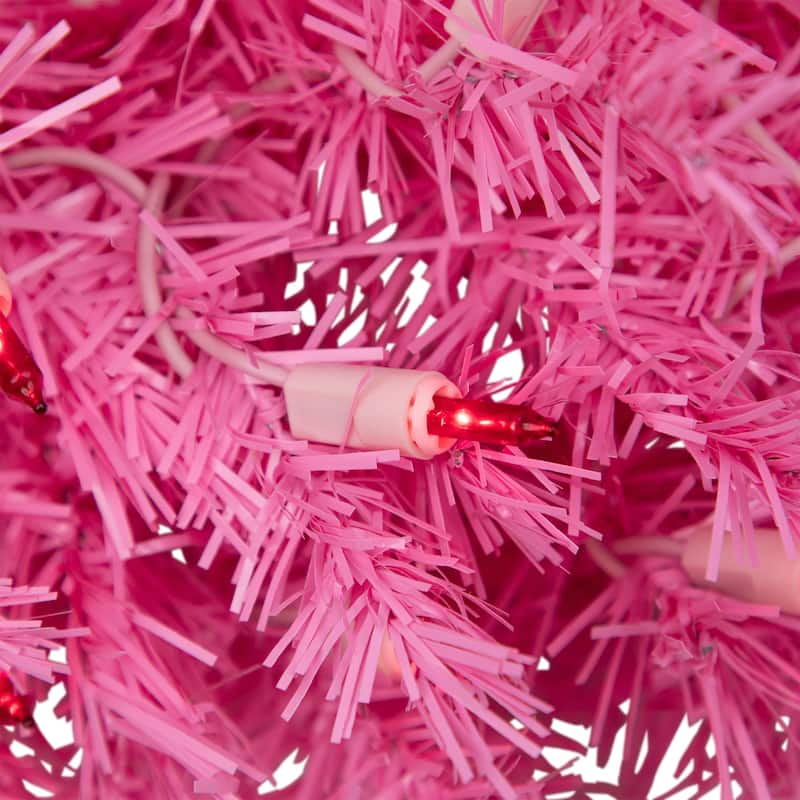 24" Pre-Lit Pink Spruce Artificial Christmas Wreath, Pink Lights