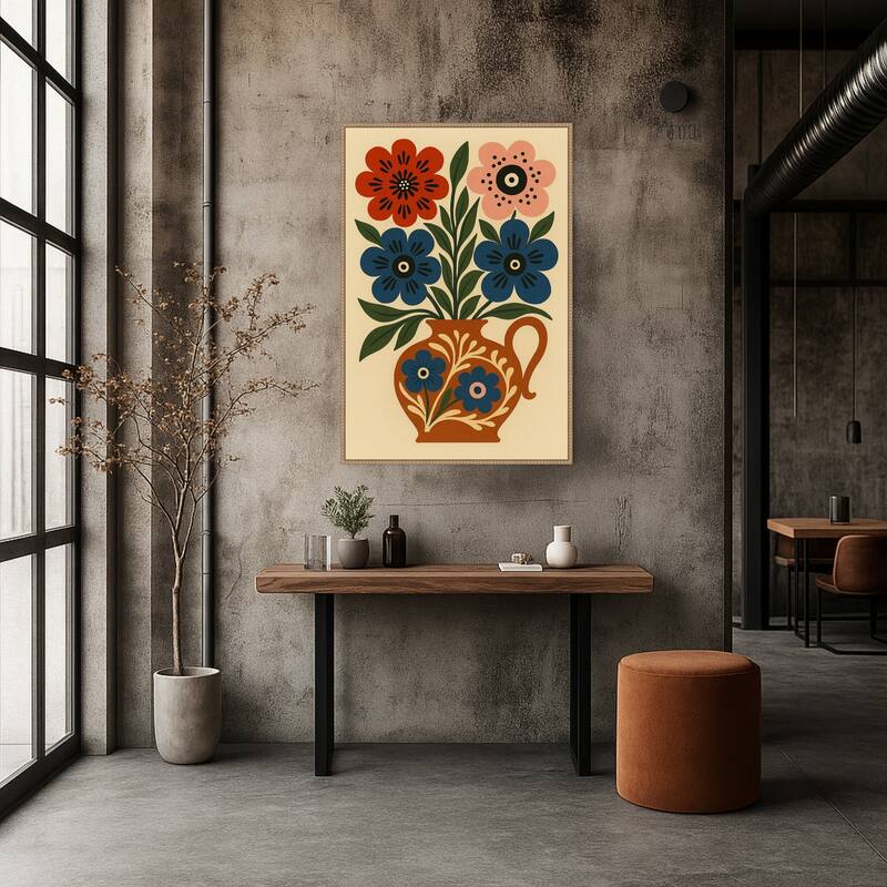 Big Boho Floral Vase by Marianne Bassil Framed Canvas Wall Art Print
