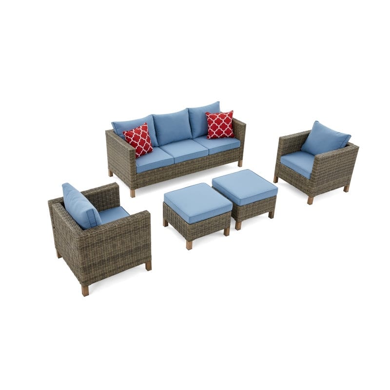 5-Piece Outdoor Wicker Patio Conversation Set