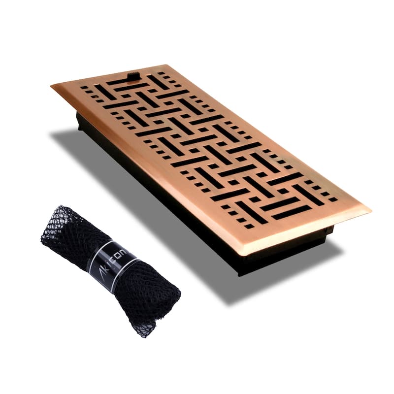 Akicon Check Design 4"x10" Floor Register with Trap Net - Copper