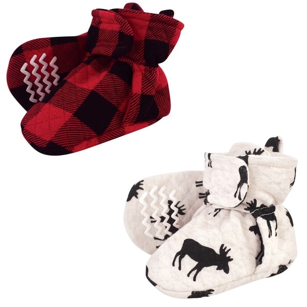 slide 1 of 1, Hudson Baby Infant and Toddler Boy Quilted Booties 2pk, Moose 0-6 Months - Moose