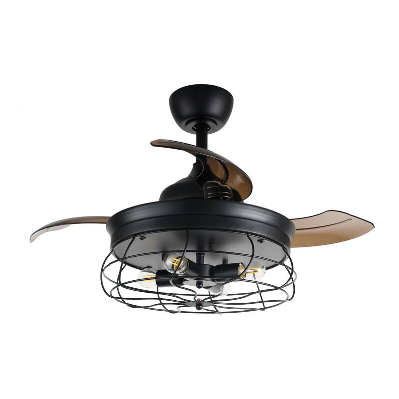 36" Black Retractable 3-Blade Chandelier Ceiling Fan with Remote - 36-in