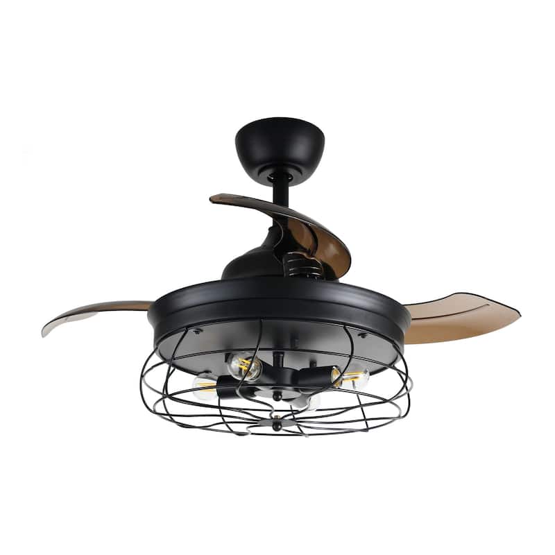36-inch Industrial Black Retractable 3-Blade Ceiling Fan with Light Kit