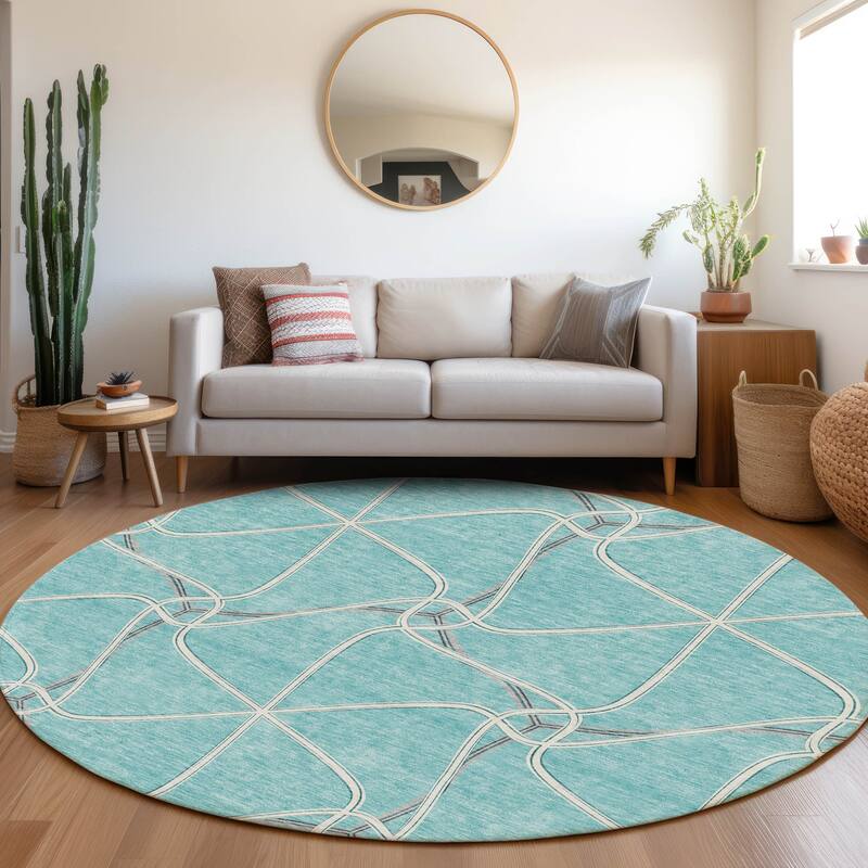 Premium Washable Super Soft Contemporary Geo Mayfield Rug - Teal - 8' x 8'
