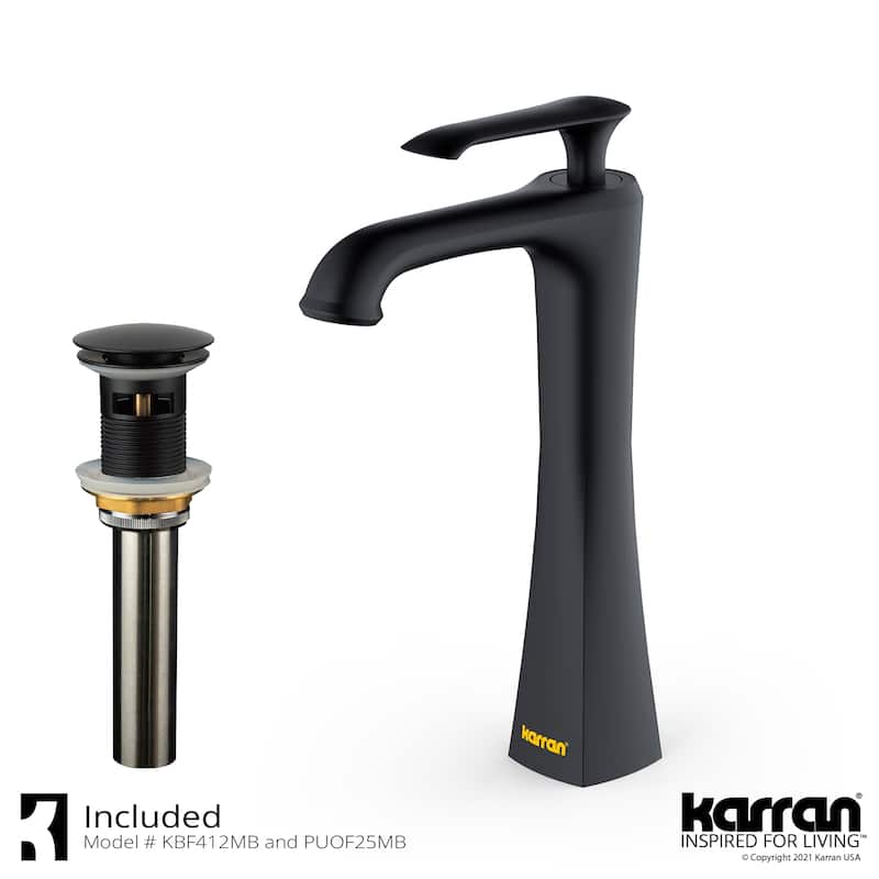 Karran Quattro Matte White Acrylic 19 in. Round Bathroom Vessel Sink with Faucet and drain in Matte Black