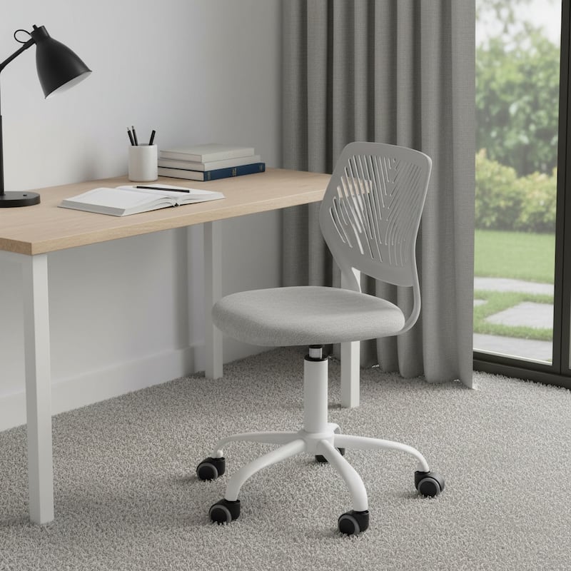 Gray and White Adjustable Height Swivel Rolling Office Chair ...