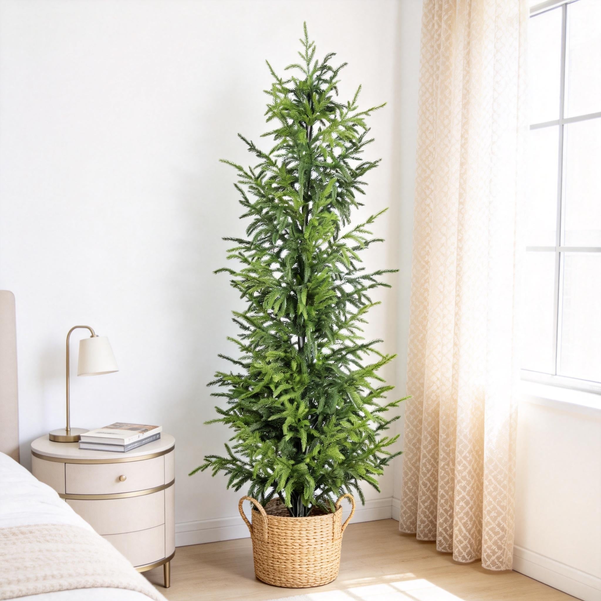 4" Artificial Real Touch Pine Tree in Black Plastic Pot, 1pc/set