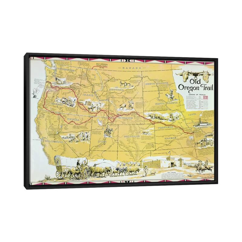 iCanvas "Map of the Old Oregon Trail " by American School Framed Canvas Print