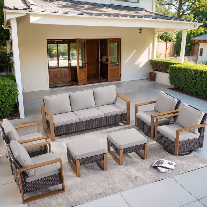 Pocassy Sofa with Swivel Chair, Club Chair, Ottoman Funiture - Grey - Brown