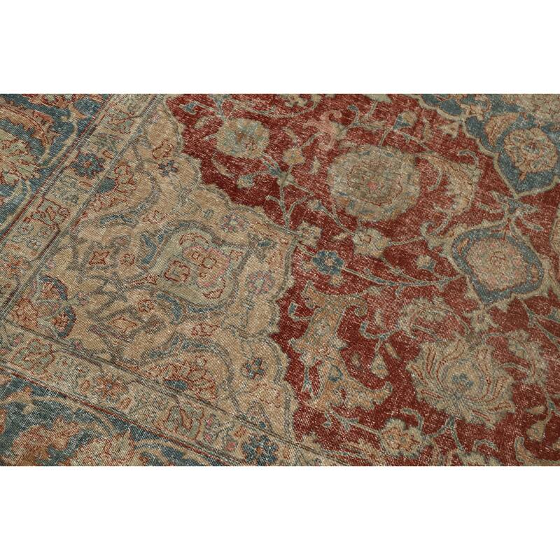 Hand Knotted Oriental 100% Wool Carpet Traditional Floral Oranges & Rust Tabriz Area Rug - 10' 5'' X 7' 9''